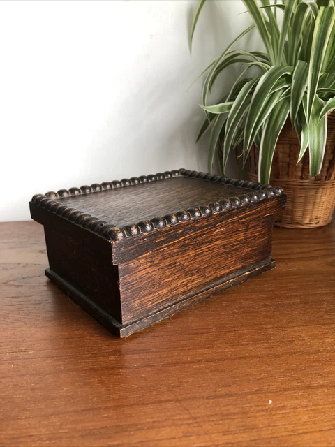 De colección baratija caja de madera con cuentas borde baratija caja de joyas