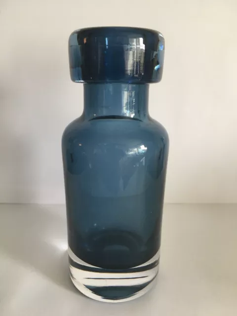 Skruf Bengt Edenfalk Blue Bottle Vase 1960s Signed Sweden MCM