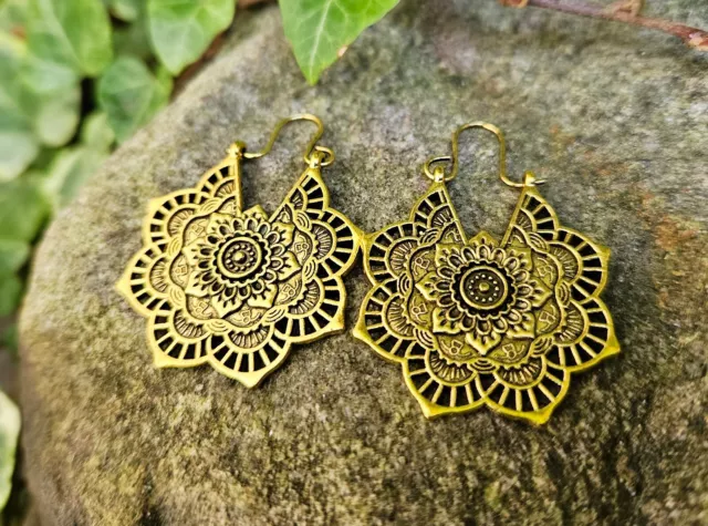 Ohrringe Mandala Boho Blume des Lebens Creolen Fb. vintage gold Ohrhänger