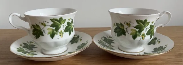 Set Of Two Queen Anne Green Ivy Footed 3inch Bone China Cup and Saucers 8840