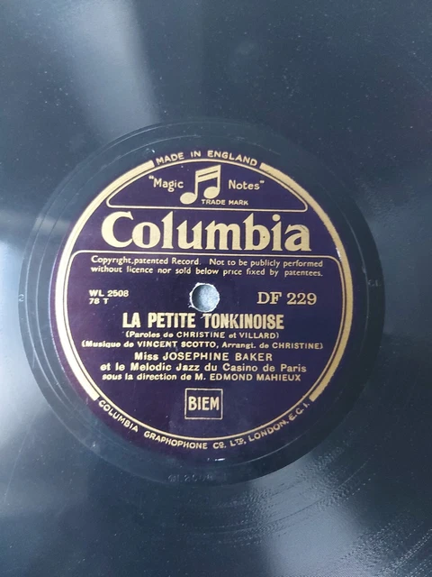JOSEPHINE BAKER J'ai Deux Amours/La Petit Tonkinoise,Schellack,78COLUMBIA DF 229