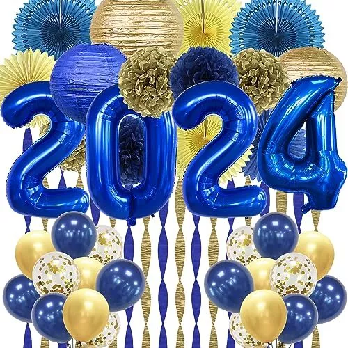 2024 GRADUATION DECORATIONS Blue Royal Balloons Happy Party