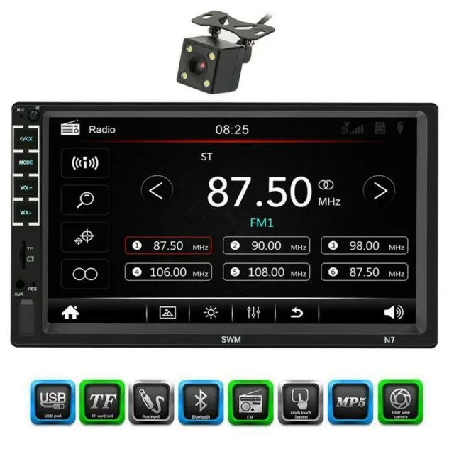 Car Stereo Radio MP5 Player Bluetooth Touch Screen W/Camera Double 2 DIN 7in