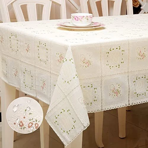 Waterproof OilProof Vinyl Table Cover, Plastic Lace Tablecloth for Rectangle