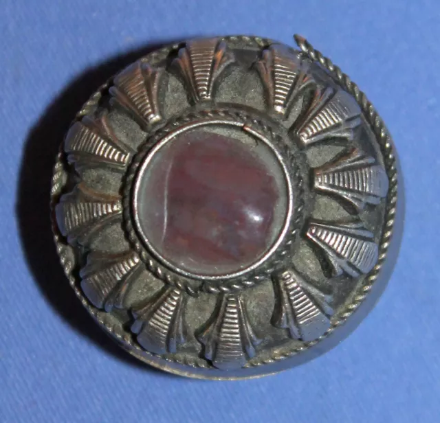 Vintage Small Ornate Silver Plated Trinket Box With Stone