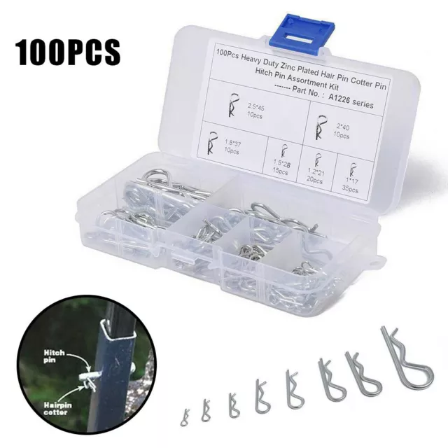 100pcs R Clips Spring Lynch Hitch Cotter Hair Pin Assortment Steel Tractor Set