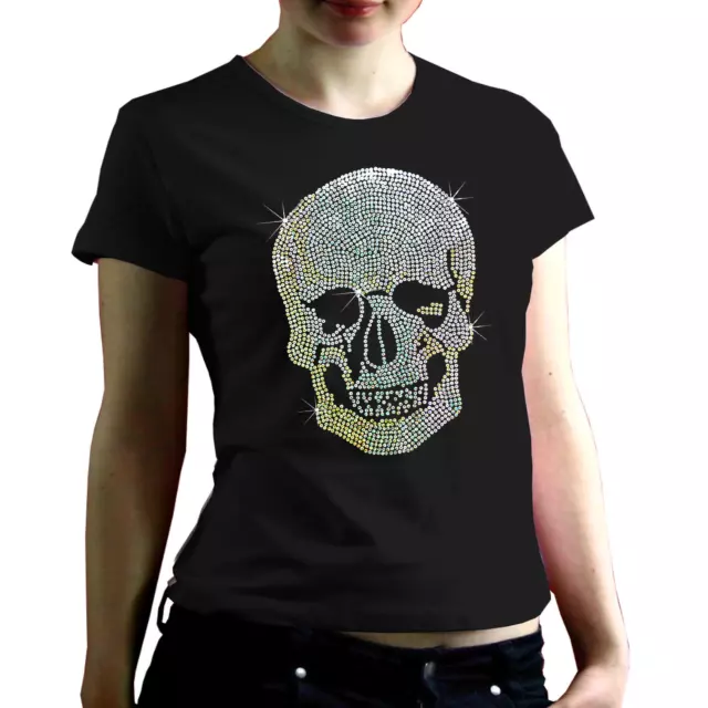 Glitzer Nieten Strass Gothic Skull Totenkopf Damen Girl T-Shirt *7213 