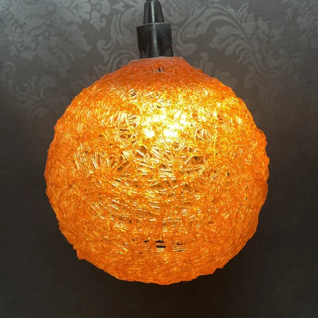 Vintage Mid Century Mod 9” Orange Spun Fibreglass Swag Light Lamp ￼retro