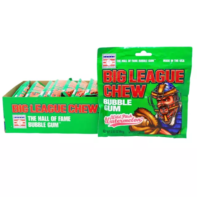 Big League Chew Wild Pitch Watermelon Bubble Gum 60g Bag X 12 Bags - USA