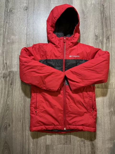 COLUMBIA Boys Youth Winter Hooded Jacket Coat Size Small (8) Red Black Snow Ski