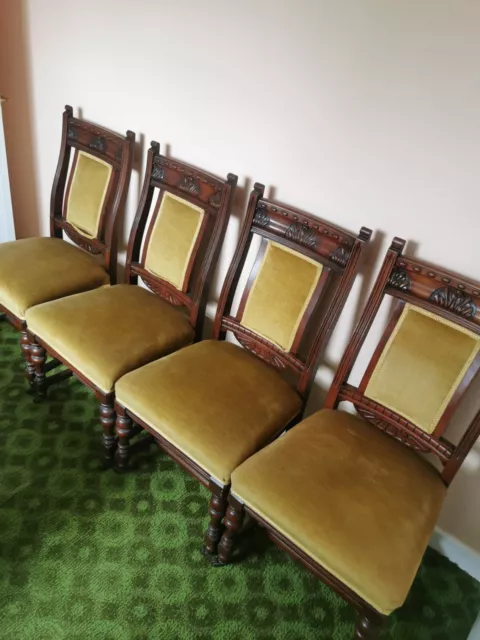 Set Of Four Antique Carved Oak Dining Chairs