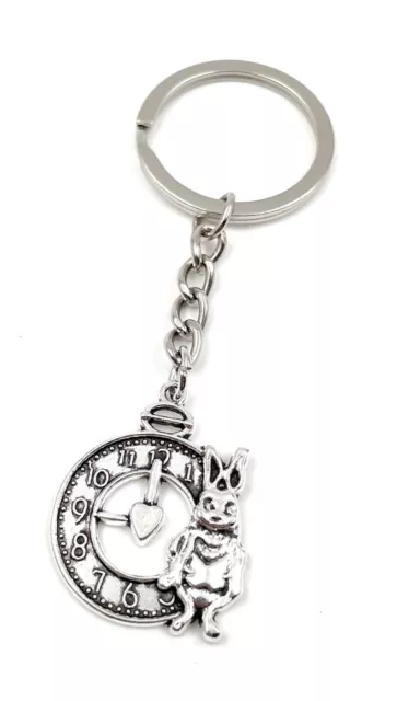 Llavero Conejito de Pascua En Eile Con Reloj Plata Metal Colgante Encanto