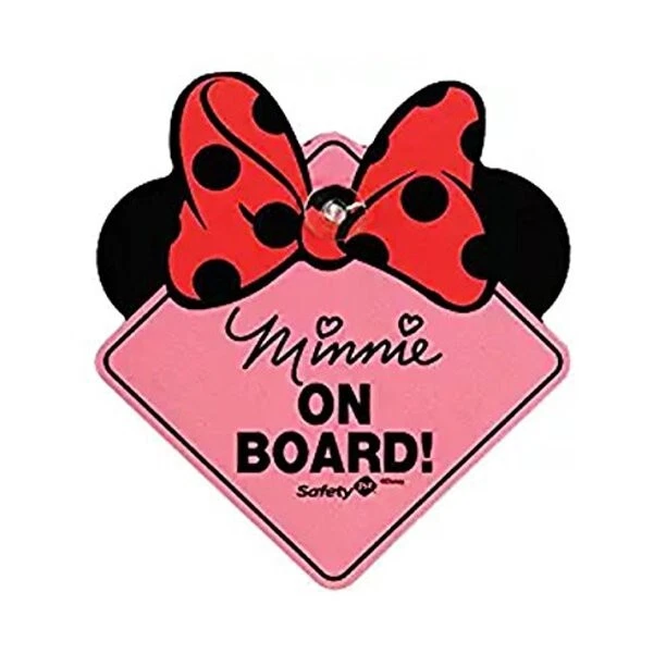 New! Disney Minnie Mouse Baby on Board Sign w. Suction Cup for car By Safety 1st