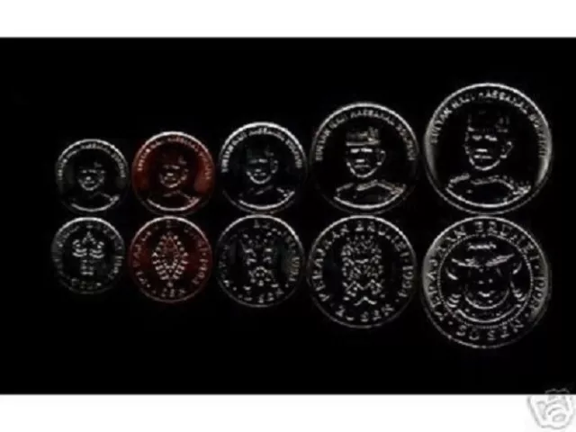 BRUNEI 1 5 10 20 50 Sen 1993-2002 SULTAN UNC 5V COIN MONEY COMPLETE SET 5 PIECES