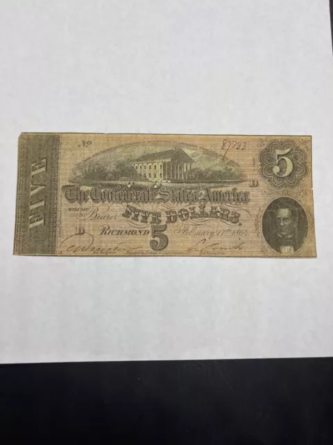 1864 RICHMOND $5 Five Dollar Confederate Banknote