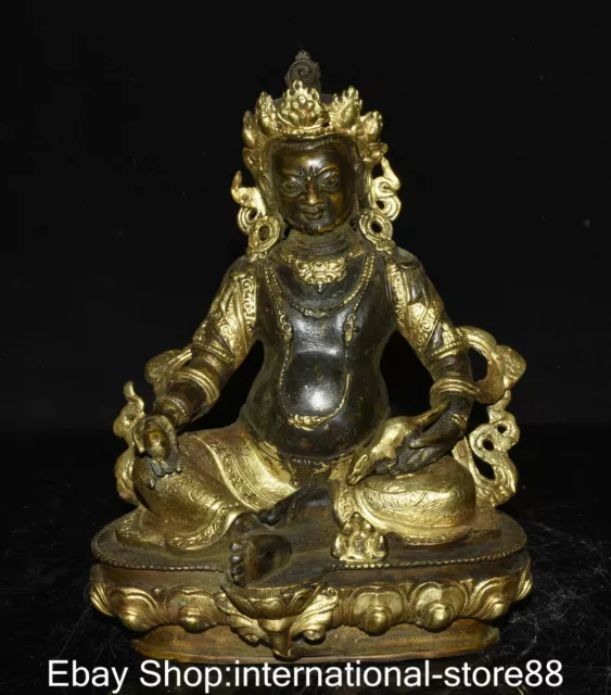 8.8" Old Chinese Bronze Gilt Buddhism Yellow Jambhala Wealth God Buddha Statue