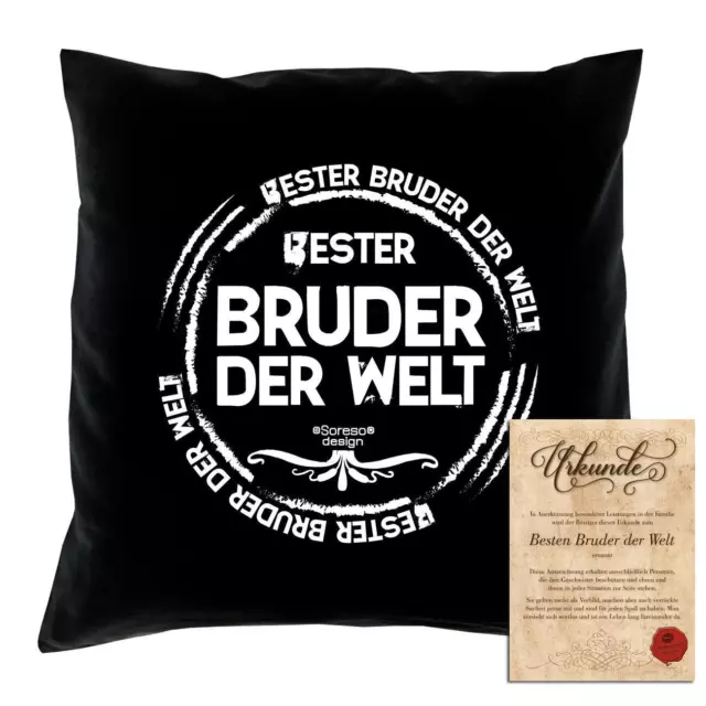 Bester Bruder der Welt   Geschenk-Set Kissen Urkunde Weihnachten  Farbe:schwarz