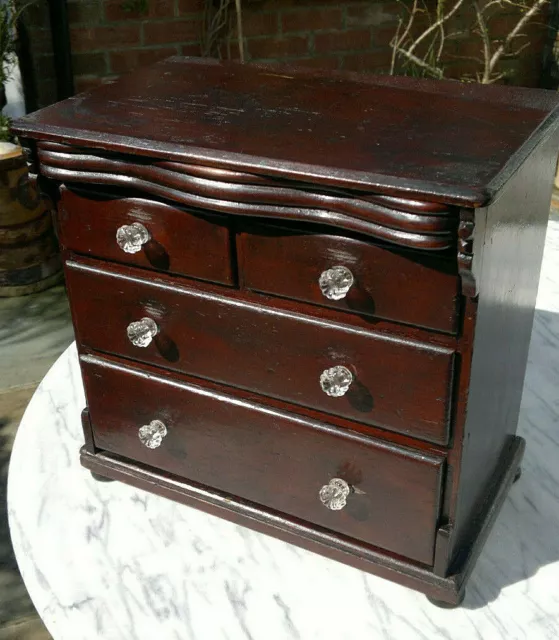 Antique Victorian Pine Miniature Chest of Drawers~Apprentice Piece~Secret Drawer