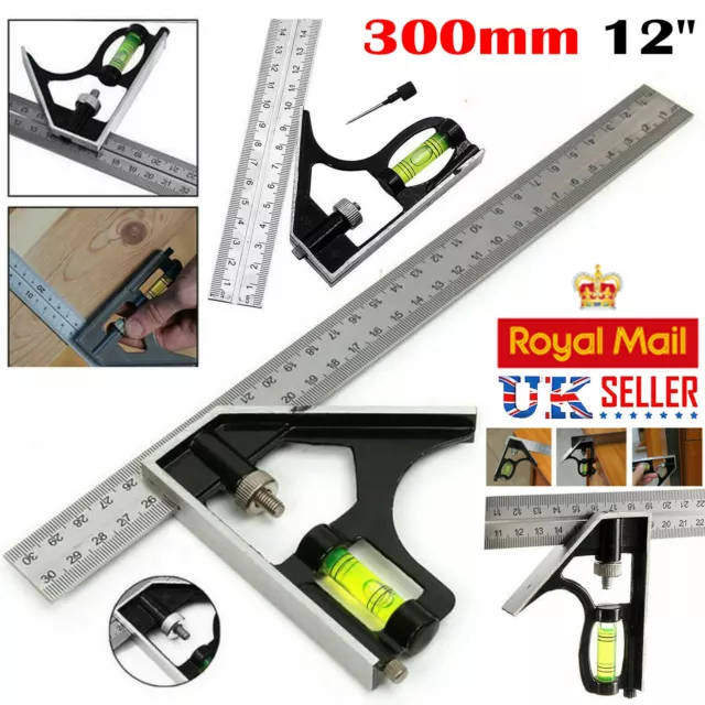 Right Angle Ruler Adjustable Engineers Combination Try Square Set 300mm (12")..