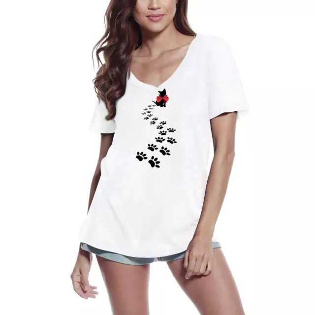 Camiseta de Cuello V para Mujer Huellas De Gato Pata - Gatito Amante – Cat