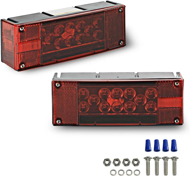 Wellmax 12V LED Trailer Lights, Submersible and Waterproof Low Profile Rectang