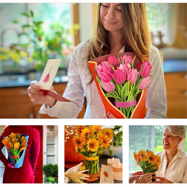 Surprise Gift Artificial Paper Bouquet &POP UP Cards Get Well Soon Paper Flowers