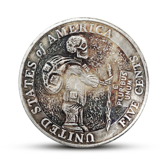 Skull Crutch Burden Liberty Five Cent E Plurubus Unum Nickel Hobo Coin Fast Ship