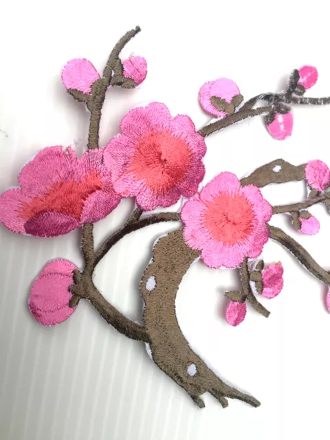 Large pink flower patch iron on - Sakura plum blossom spring deco embroidery 2