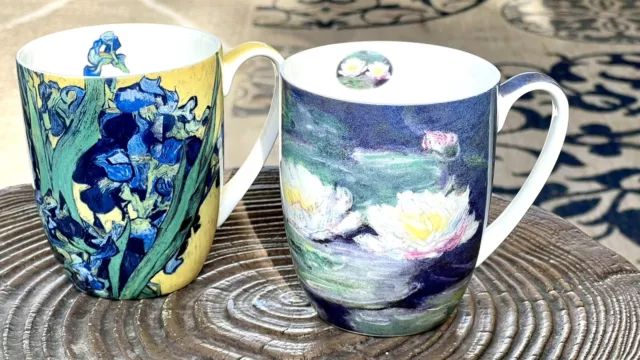 Mcintosh - Monet Water Lilies & Van Gogh Irises Rare Mug Pair Coffee Tea Set