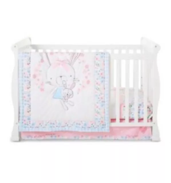 Little Wonders Friends 3 Piece Baby Girls Crib Bedding Set Bunny Rabbit Floral