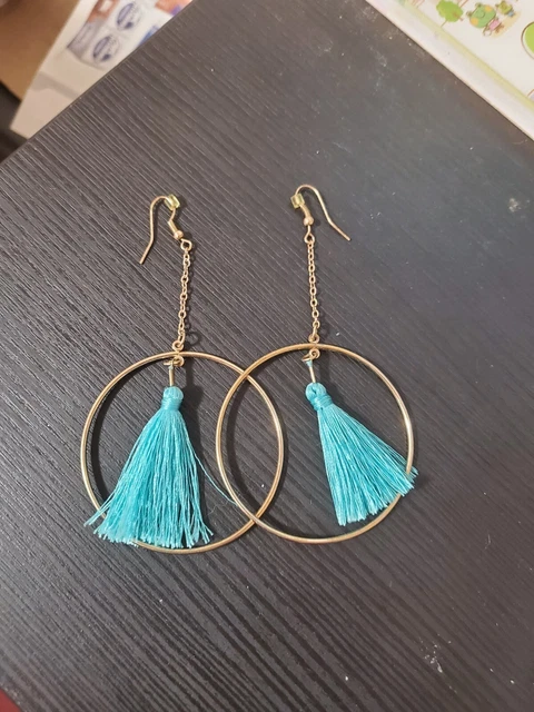 Charming Charlie's Gold and Blue Hoop Earrings