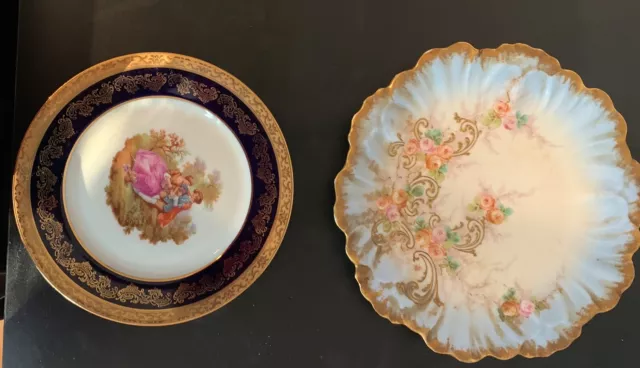 2 Antique Hand painted Limoges France porcelain plates