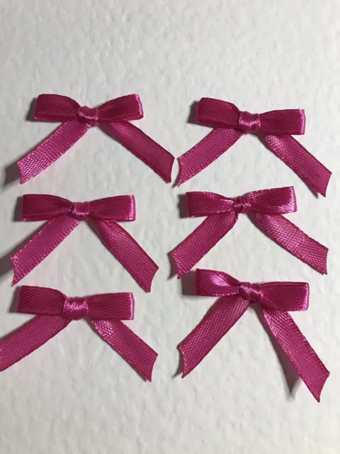 10 Pretty Magenta Pink tiny Bows made from 6mm Ribbon satin ribbon -card making