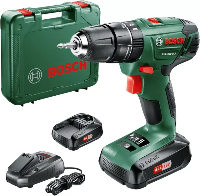 BOSCH PSB 1800 LI-2 Cordless Hammer Drill & Driver 2 x 18V Batteries ...