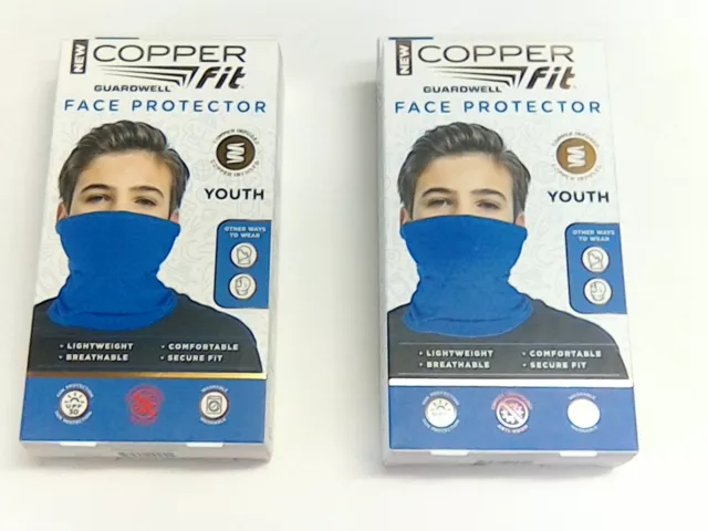 2 New Copper Fit Face Cover Protector-Neck Gaiter, children (Youth 8+), Washable