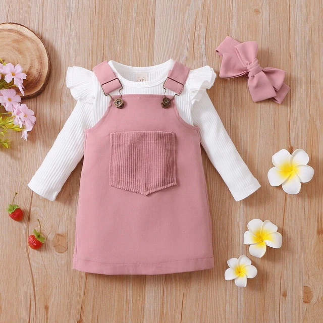 Set 3 pezzi abiti per bambine neonate tuta abito gonna romper fascia abiti 7