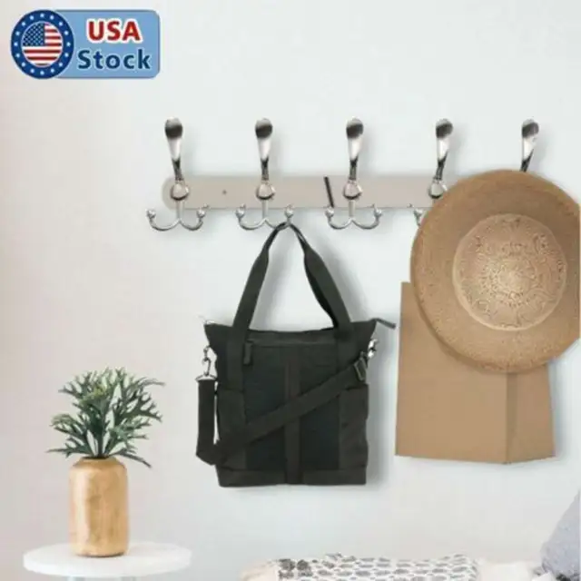 15Hook Stainless Steel Coat Robe Hat Clothes Wall Mount Hanger Towel Rack Silver