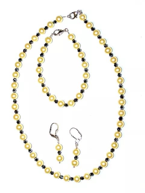 Lot de bijoux - chaîne bracelet boucles d'oreilles avec perle de brisure Bicone jaune noir,