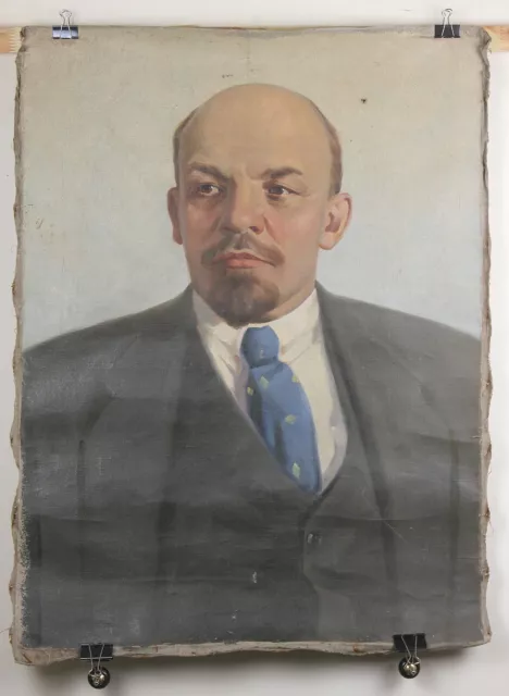 Soviet vintage portrait - Oil on Canvas VLADIMIR LENIN Communist Party Leader