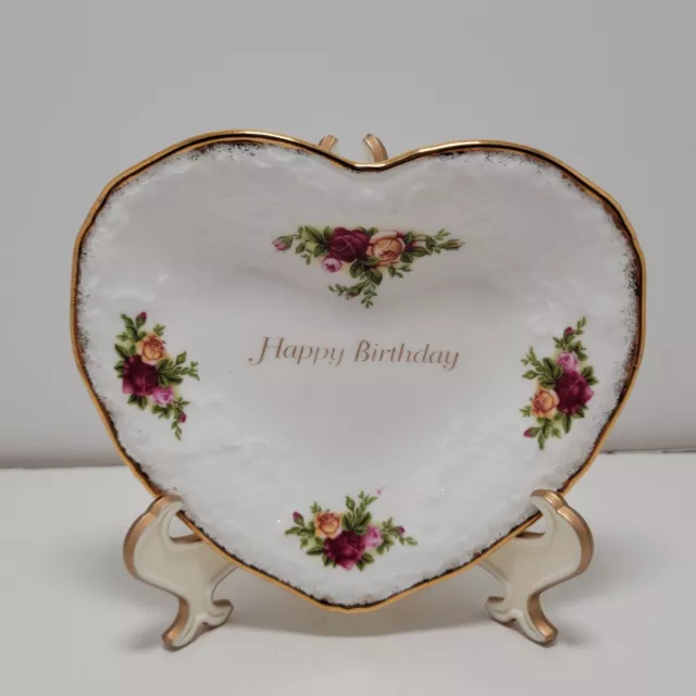 Royal Albert Old Country Roses Heart Shaped Happy Birthday Trinket Dish 1962