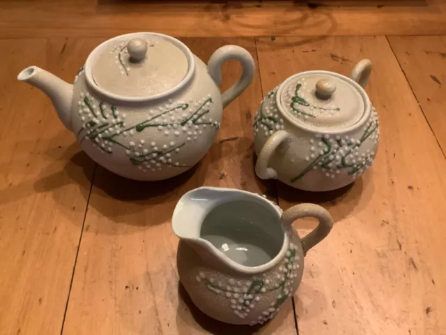 Vintage Japanese Sharkskin orange peel teapot sugar and creamer never used