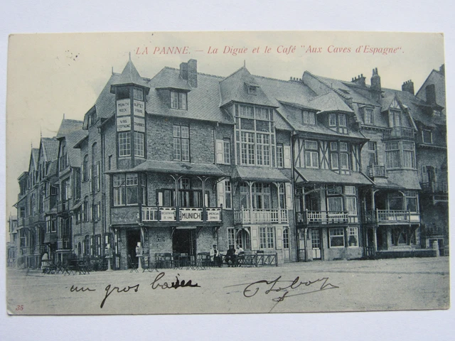 Cpa Carte Postale Belgique - La Panne - La Digue Et Le Café Aux Caves D'espagne