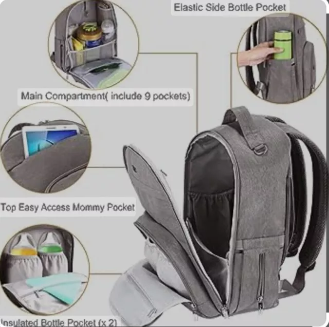 Diaper Bag Backpack, Multifunction Travel Back Pack Maternity Baby Bag (Gray)