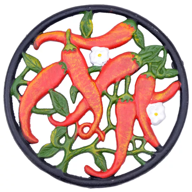 Decorative Cast Iron Trivet Chilli Peppers Kitchen Decor Hot Pad Pot Stand 7"