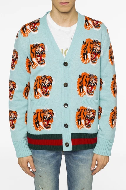 Gucci tiger jacquard best sale wool cardigan