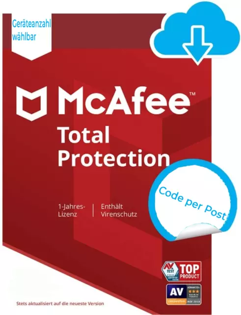 McAfee Total Protection|1, 3, 5 o. 10 Geräte|1 Jahr stets aktuell|Code per Post