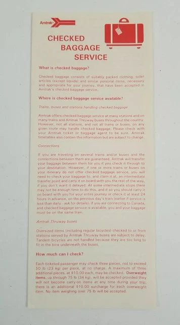 Amtrak Checked Baggage Service Brochure - Vintage Train, Railway, Railroad