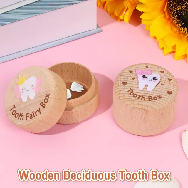 Tooth Fairy Box Wooden Baby Tooth Box 3D Carved Cute Cartoon Tooth maPup