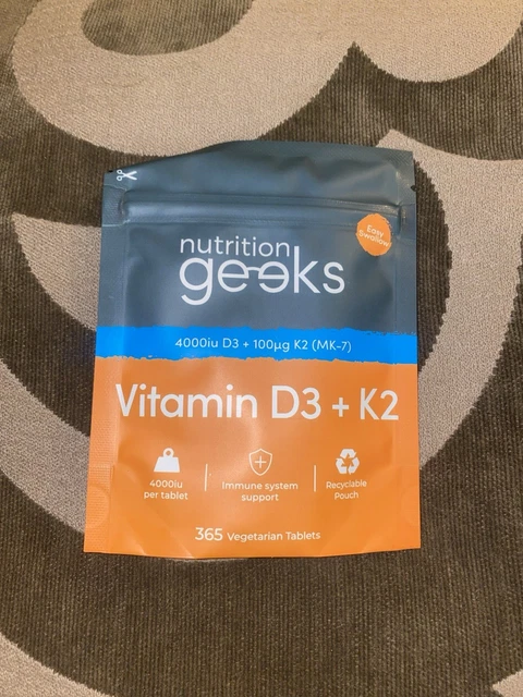 NUTRITION GEEKS VITAMIN D3 K2 Supplement 4000 IU, 365 Tablets £6.99 ...