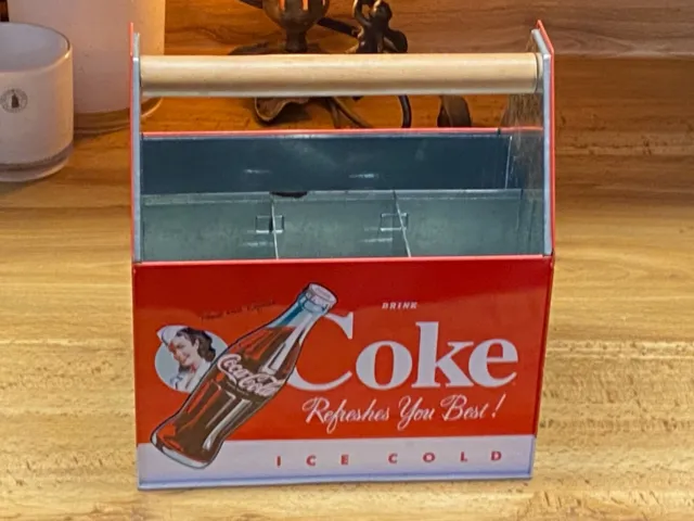 The Tin Box Company, COCA-COLA Galvanized With Handle Red, 4 Compartment Caddy